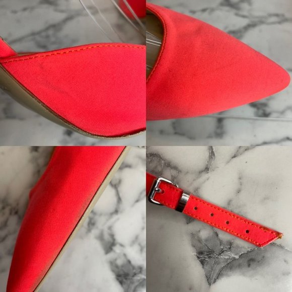 AREA Neon Orange Crystal Chandelier Canvas Block Heel Point Toe Pumps - Picture 9 of 11